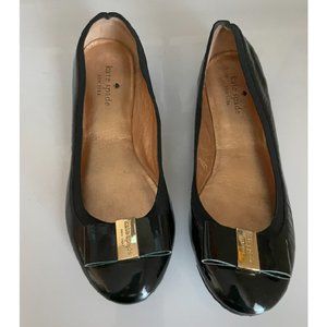 Kate Spade Ballet Flats Tock Patent Leather Bow Slip On Black Gold Size